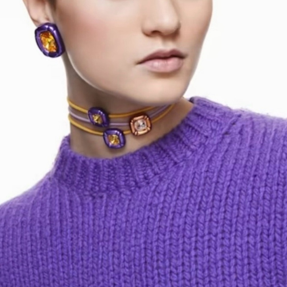 Swarovski Dulcis Choker Necklace with Purple Gem and yellow adjustable string - Picture 3 of 6